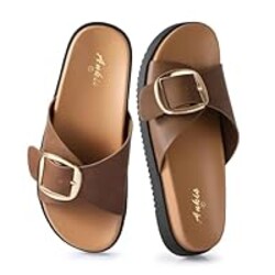 Ankis Brown Flat Sandals for Women 2026 Dressy Comfortable Summer Beach Essentials - Flip Flops & Slides with Memory Foam Insole Womens Sandals Tan Comfortable Footwear