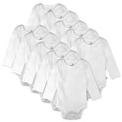 HonestBaby 10-Pack Long Sleeve Bodysuits One-piece 100% Organic Cotton for Infant Baby Boys, Girls, Unisex , Honestly Pure White, 0-3 Months