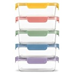 Ello Color Lock 3.4 Cup 10PC, 5 Pack Glass Meal Prep Sets Leak-Proof Glass Food Storage Containers with Airtight BPA-Free Plastic Lids, Dishwasher, Microwave, and Freezer Safe, Desert Festival