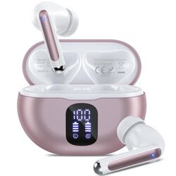 XIAOWTEK Bluetooth Headphones True Wireless Earbuds 50H Playback LED Power Display Earphones with Charging Case IPX7 Waterproof in-Ear Ear Buds with Mic for Smart Phone Computer Sports, Rose Gold