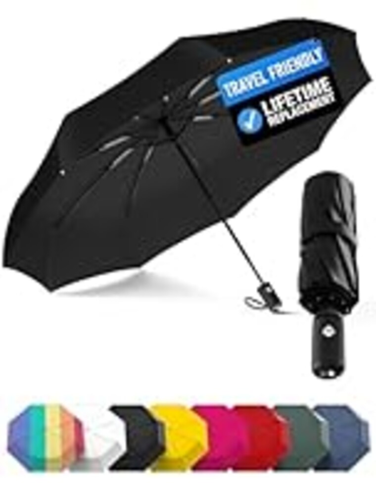 Rain-Mate Windproof Compact Umbrellas for Rain - Strong Reinforced Fiberglass Rib Design & Auto Open & Close - Portable Folding Travel Umbrella - Lightweight & Packable for Women & Men, Easy Collapse
