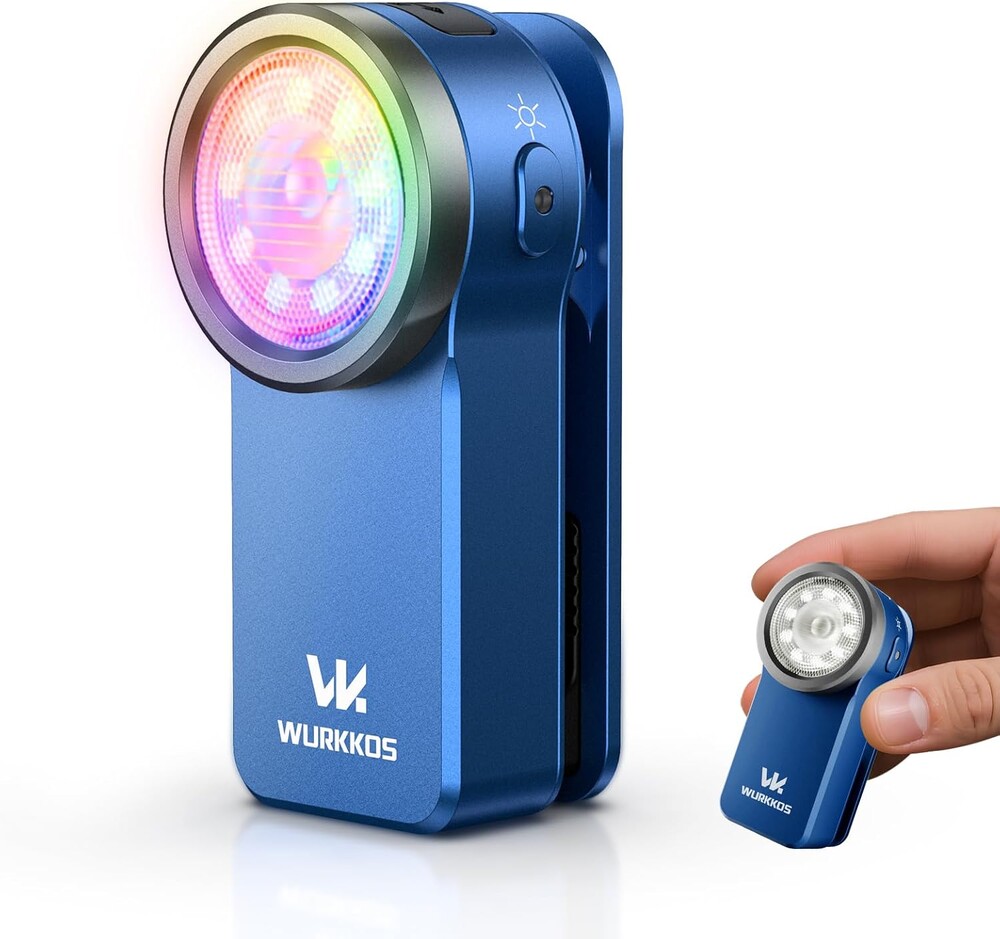 Wurkkos HD03 EDC Flashlight Rechargeable Clip-on Light, 680Lumens Mini Pocket Flashlight with RGB, Magnetic Small Flat Flashlight for Camping, Repairing, Signaling, Cycling (Blue)