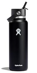 Hydro Flask Water Bottle - Insulated Stainless Steel - Wide Straw Lid, Non Spill, Leakproof in 40 Oz Black