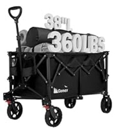 Gonex 38''L Collapsible Foldable Wagon Cart with 360lbs Weight Capacity,220L Folding Utility Garden Cart with Detachable Wheels for Grocery Sports Shopping Camping - Black