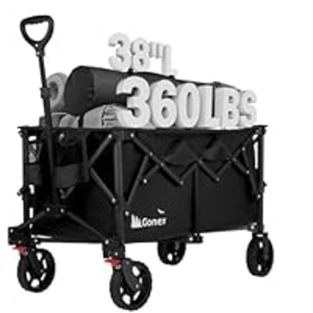 Gonex 38''L Collapsible Foldable Wagon Cart with 360lbs Weight Capacity,220L Folding Utility Garden Cart with Detachable Wheels for Grocery Sports Shopping Camping - Black