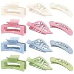 Flat Hair Clips for Women 12 Pack, Large Matte Square Claw Clips, Flat Hair Accessories, Side Slide Volume Clips for Thick or Thin Hair French Concord Hair Barrettes for Women