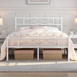 Yaheetech Metal Full Size Bed Frame, Platform Bed Frame, Mattress Foundation with Curved Design Headboard & Footboard, NO Box Spring Needed, Heavy-Duty Support, Easy Assembly, Full, White