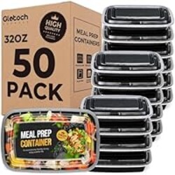Glotoch Meal Prep Containers with Lids, Plastic food storage containers Reusable, 1-compartment BPA-free, Bento boxes for portion control & takeout, Microwave/freezer/dishwasher safe (50 pack, 32 oz)