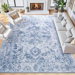 5 * 7 Area Rugs for Living Room, Soft Washable Rug Non-Slip & Stain Resistant, Low Pile Large Carpet for Bedroom Dining Room Kitchen Farmhouse Office Home Decor, Blue