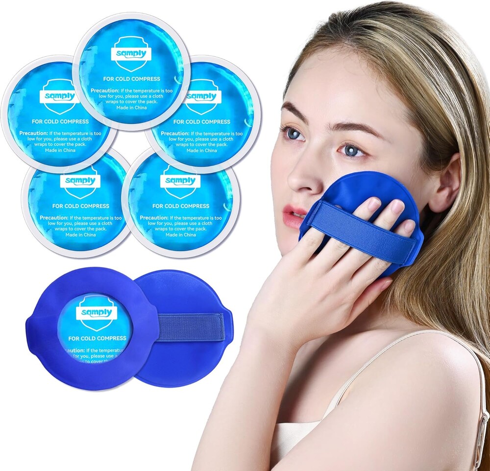 samply Small Gel Ice Packs for Boo Boos, Cold Packs for Injuries Reusable Pain Relief, Headaches and Toothaches,Eyes, Face, 5 Pack Mini Round Ice Packs with 2 Covers for Cold Compress