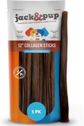 Jack&Pup 12" Beef Collagen Sticks for Dogs | Rawhide Free Dog Chews Long Lasting | Single Ingredient Healthy Dog Treats for Medium Dogs | Bully Stick Alternative (5 Pack)