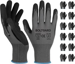 Work Gloves Men with Double Sandy Nitrile Coated Grip, Black Micro-Foam Nitrile Glove for Mechanics, Outdooor Construction