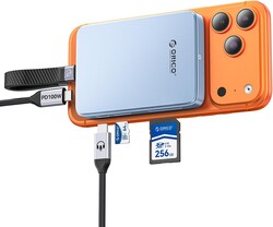 ORICO 10Gbps Magnetic M.2 NVMe SSD Enclosure with USB-C Dock Compatible for Phone 17/16/15 Pro/Max/Plus ProRes Recording TF/SD Card Slot PD 100W for 2230/2242/2260/2280 B+M M-Key Diskless AP80F Blue