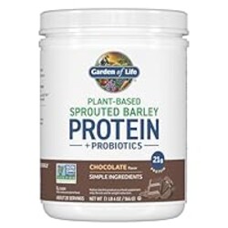 Garden of Life Plant-Based Sprouted Barley Protein, Chocolate with 21g Protein, 0g Sugar & Clean Ingredients, Upcycled Barley, Probiotics, Non-GMO, use in Shakes, Smoothies & Baking, 20 Servings