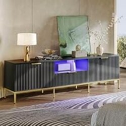 Bestier 70” TV Stand with LED Lights, Black TV Stand for TVs Up to 80", Modern Entertainment Center with Storage, TV Console, Media Console for Living Room Bedroom