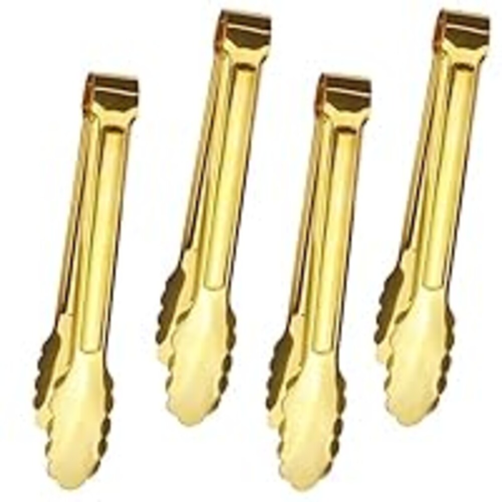 IAXSEE 4 PCS Serving Tongs Gold Tongs 9 Inch Serving Utensils Stainless Steel Serving Tongs for Salad Buffet Appetizer Dessert Tong for Food Parties (9 INCH, gold)