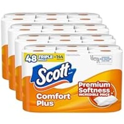 Scott ComfortPlus Toilet Paper, 48 Triple Rolls, 231 Sheets per Roll, Septic-Safe, 1-Ply Toilet Tissue