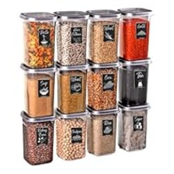 COMFERA 12-Piece 40 OZ BPA-Free Airtight Food - Food Storage Containers With Lids, Flour, Pantry Storage Includes 20 Reusable Washable Labels, Kitchen Organizer