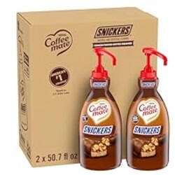 Nestle Coffee mate Coffee Creamer, Snickers, Concentrated Liquid Pump Bottle, Non Dairy, No Refrigeration, 50.7 fl oz (Pack of 2)