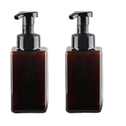 Foaming Soap Dispenser, 450ml(16oz) Refillable Modern Square Pump Bottle for Shampoo, Body Wash, Liquid Soap, PETG Plastic Empty Soap Dispenser for Kitchen, Bathroom, Hospital. 2 Pcs (Brown)
