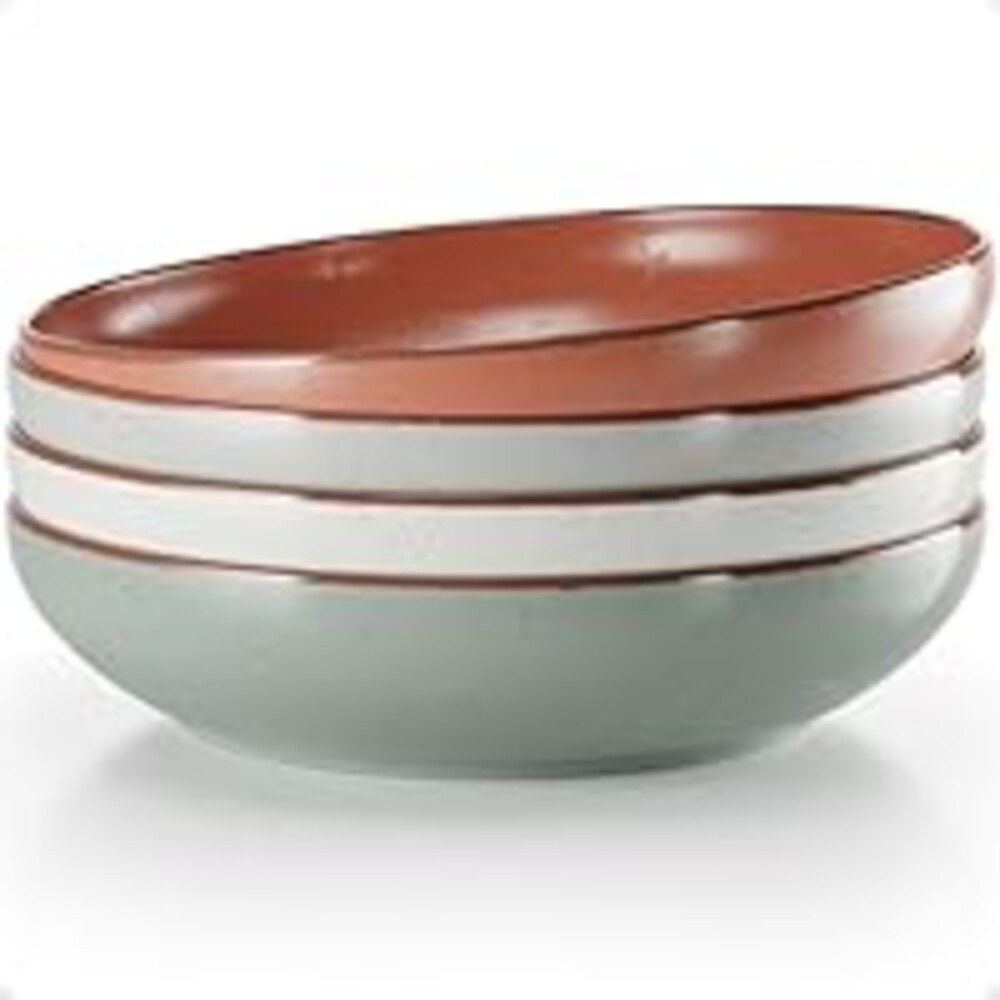 Pasta Bowls Set of 4 - Large 30 oz Bowls - Stylish Ceramic Plates - Safe for Oven, Microwave & Dishwasher - Salad Bowl Set of 4 - Pasta Bowl Plates - Deep Plate with Lid Edge - Blates Dinnerware