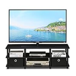 Furinno ECON TV Stand, 3-Tier Open Shelf Entertainment Center, TV Console with Storage Bins, Open Frame for Cable Management, Toolless Assembly, for Living Room, Bedroom, Espresso