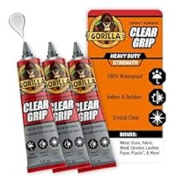 Gorilla Clear Grip Waterproof Contact Adhesive; Fast-Setting; Waterproof; Flexible; Permanent Bond; 3 Ounce Tube; Crystal Clear (Pack of 3)