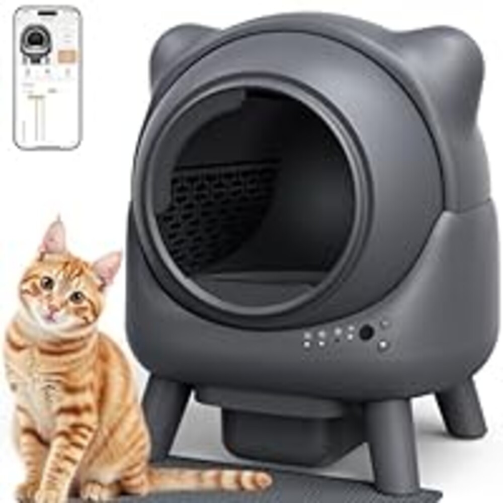 Self Cleaning Litter Box, Automatic Litter Box, FEELNEEDY Odor Control Robot, Cat Ears Design, 65L APP Real-Time Monitor, Cat Litter-Boxs for Multiple Cats, Safety Sensors, with 1 Trash Bag