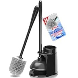 JEHONN Toilet Plunger and Brush Set Black with Holder and Hidden Tweezers, Heavy Duty Bathroom Bowl Scrubber Cleaning Kit for Bathtub Sink Wash Basin