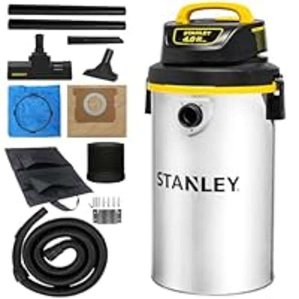 STANLEY Wet Dry Vacuum,4.5 Gallon 4HP Wall Mounted Shop Vac,26 Cleaning Ranging Stainless Steel Tank,Garage/ Home/Upholster/Laundry/Rooms Vacuum SL18133
