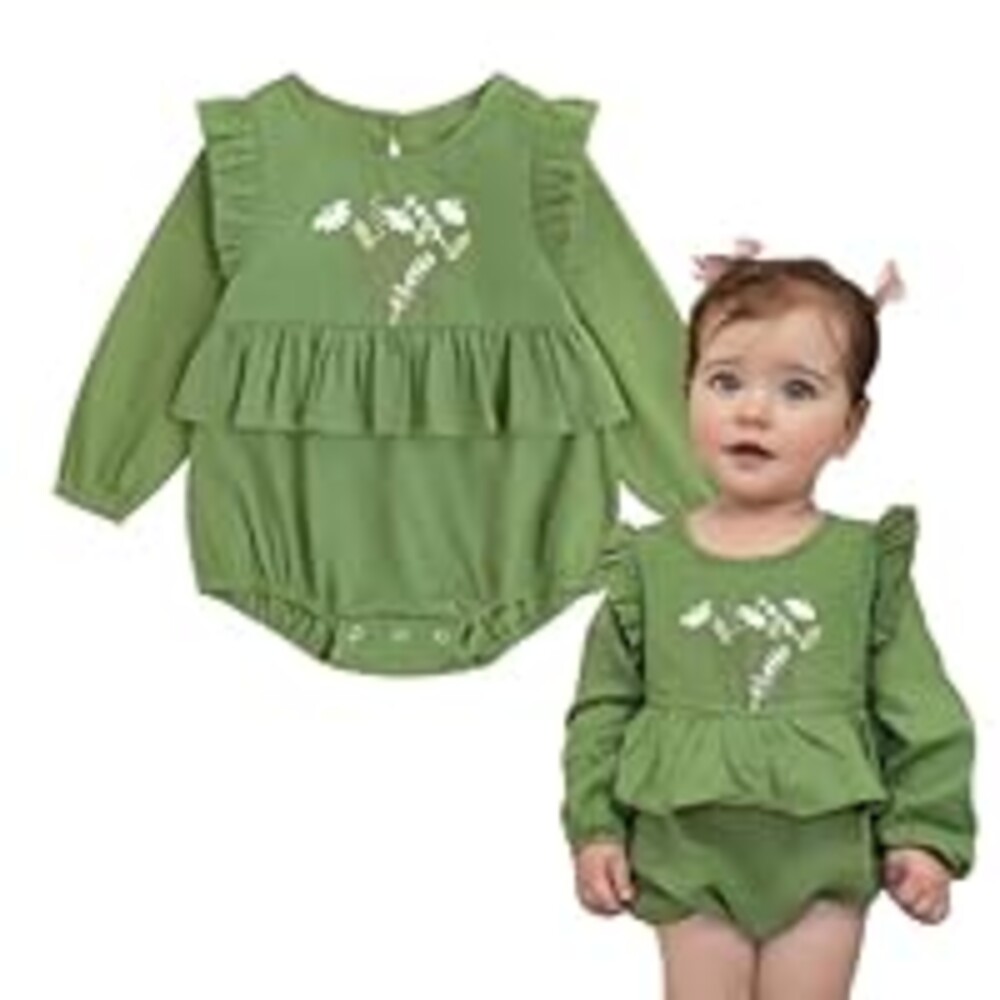 Simplee kids Newborn Baby Girls Rompers Infant Ruffle Long Sleeves Embroidery Bodysuit Outfits