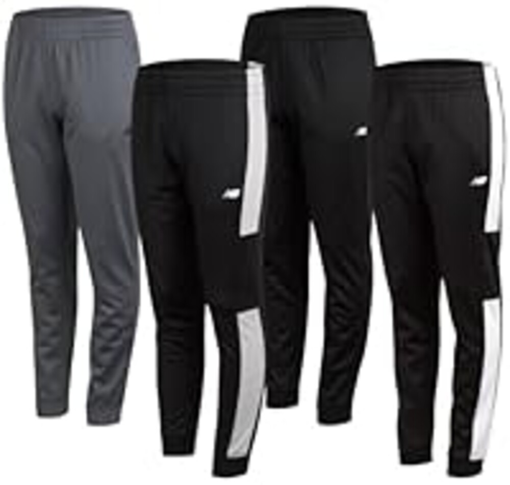 New Balance Boys Sweatpants - 4 Pack Active Tricot Boys Joggers Athletic Pants Kids Activewear Pants with Pockets (4-20), Size 4, Lead/Black