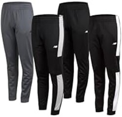 New Balance Boys Sweatpants - 4 Pack Active Tricot Boys Joggers Athletic Pants Kids Activewear Pants with Pockets (4-20), Size 4, Lead/Black