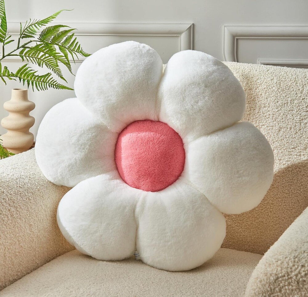 Daisy Shaped Throw Pillow - 19.6 In Plush Cute Flower Seating Cushion for Sofa Couch Bed