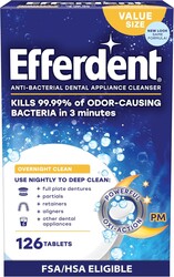 Efferdent Retainer Cleaning Tablets, Denture Cleaning Tablets for Dental Appliances, Overnight Whitening, 126 Count