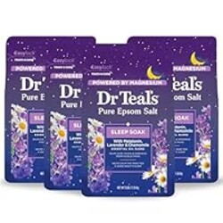 Dr Teal's Pure Epsom Magnesium Salt Soak, Sleep Blend with Melatonin, Lavender & Essential Oils, 3 lb (Pack of 4)