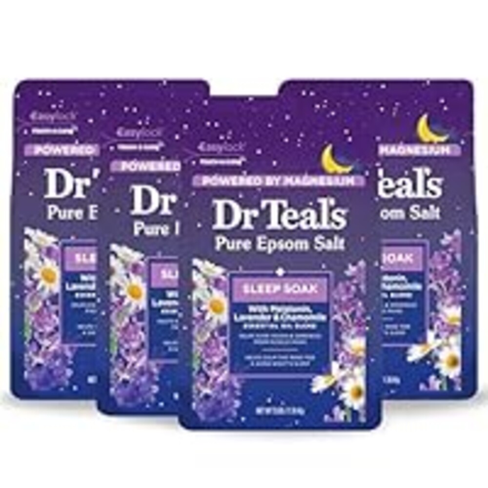 Dr Teal's Pure Epsom Magnesium Salt Soak, Sleep Blend with Melatonin, Lavender & Essential Oils, 3 lb (Pack of 4)