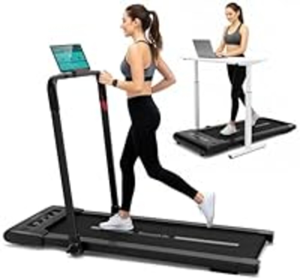 SereneLife Foldable Treadmill & Walking Pad - 2.5 HP Motor w/ 0.6–7.6 MPH Speed, Compact and Easy to Store, Supports Bluetooth, Fit Home, Zwift, Kinomap Apps, 265lb Capacity, 53 x 25 x 37 inches