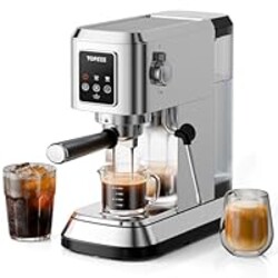 topzee Espresso Machine 20 Bar, Compact Coffee Maker with Milk Frother & Cold Brew Function, 52oz Removable Water Tank, Stainless Steel Cappuccino, Latte Maker, Silver