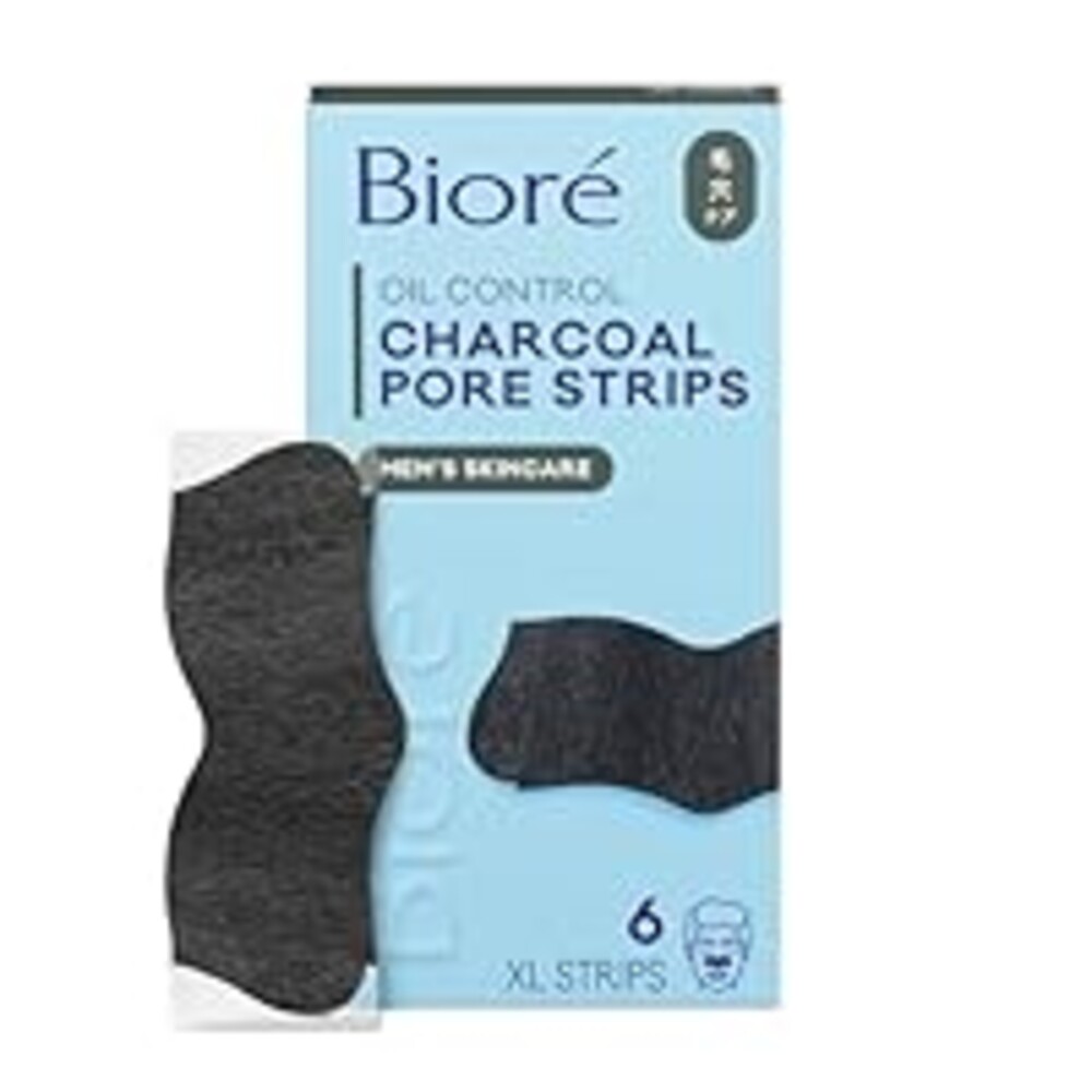 Bioré Charcoal Deep Cleansing Pore Strips for Men, Nose Strips for Blackhead Removal on Oily Skin, Features C-Bond Technology with Instant Pore Unclogging, 6 Count