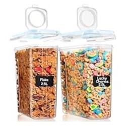 Shazo 2 Pack (15.4 Oz Cereal Capacity) Small Airtight Cereal Containers Storage with Lids, Perfect Space Saving BPA-Free Plastic Container, Pantry Organization and Canister for Rice, Sugar & Flour