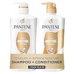 Pantene Shampoo & Conditioner Set, Daily Moisture Renewal - Pro-V Nutrients for Dry, Color-Treated, Straight to Curly Hair, 72-Hour Hydration & Softness, 52.8 Oz Total + Miracle Rescue Shot (0.5 Oz)