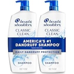 Head & Shoulders Anti-Dandruff Shampoo with 1% Pyrithione Zinc, Classic Clean Shampoo Twin Pack, Daily Use, Flake Control, Scalp Care, Color-Safe, Deep Clean, 32.1 fl oz Each