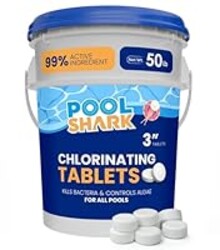 Pool Shark Swimming Pool Chlorine Tablets - 3-Inch Chlorine Tablets - Slow-Dissolving 90% Active Chlorine Tabs - Pool Chemicals for Inground Pools, Above Ground Pools, Saltwater, Spa, Hot Tub (50 lbs)
