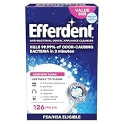 Efferdent Denture Cleaner Tablets – Dental Appliances, Aligners, Mouth Guard, and Retainer Cleaner Tablets, Complete Clean, 126 Count