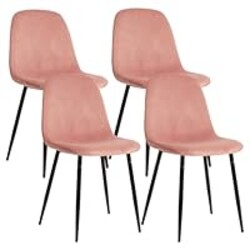 CangLong Modern Velvet Chairs with Metal Legs for Living Room, Bedroom, Restaurant, Dining Room, Set of 4, Pink