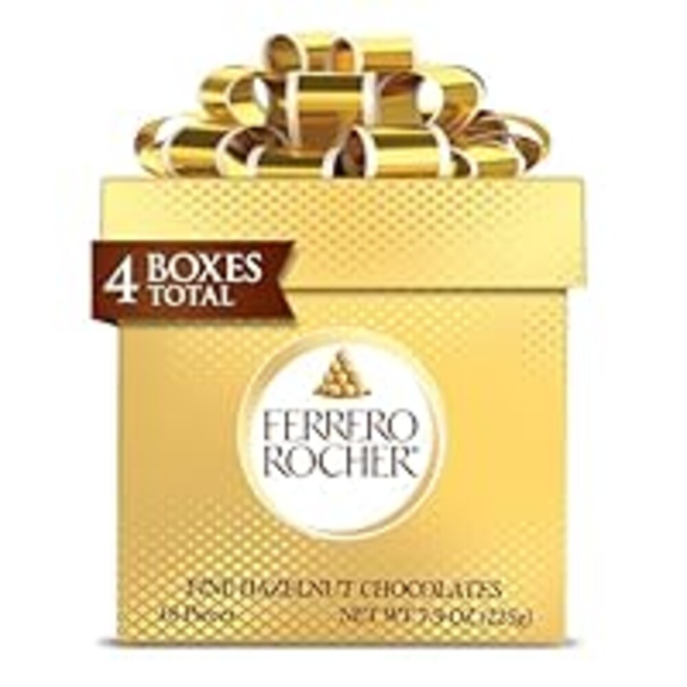 Ferrero Rocher, 4 Christmas Holiday Gourmet Milk Chocolate Hazelnut Chocolate Gift Boxes, Individually Wrapped, 7.9 oz Each