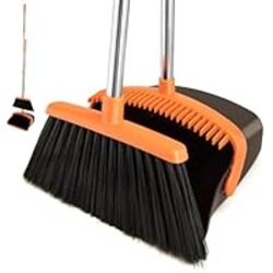 XXFLOWER Broom and Dustpan Set,Dustpans with Broom Combo for Home,Heavy Dust Broom and Dustpan Combo,Long Handle Dust Pan and Broom Set for Kitchen Office,Pet Hair(Brown Orange)