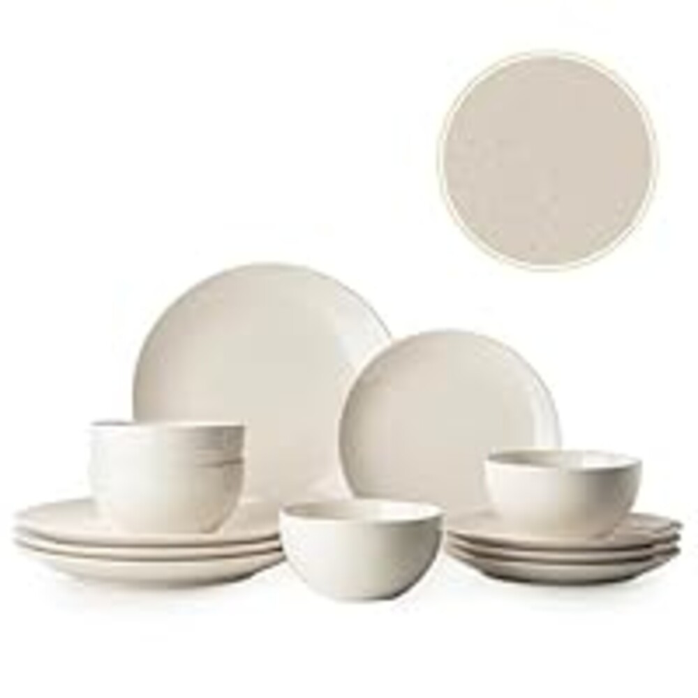 Dafuceramic Plates and Bowls Sets, 12 Pieces Modern Stoneware Dinnerware Set for 4 Kitchen Dinner Set Ceramic Dishware Dishes Set Microwave and Dishwasher Safe (White)