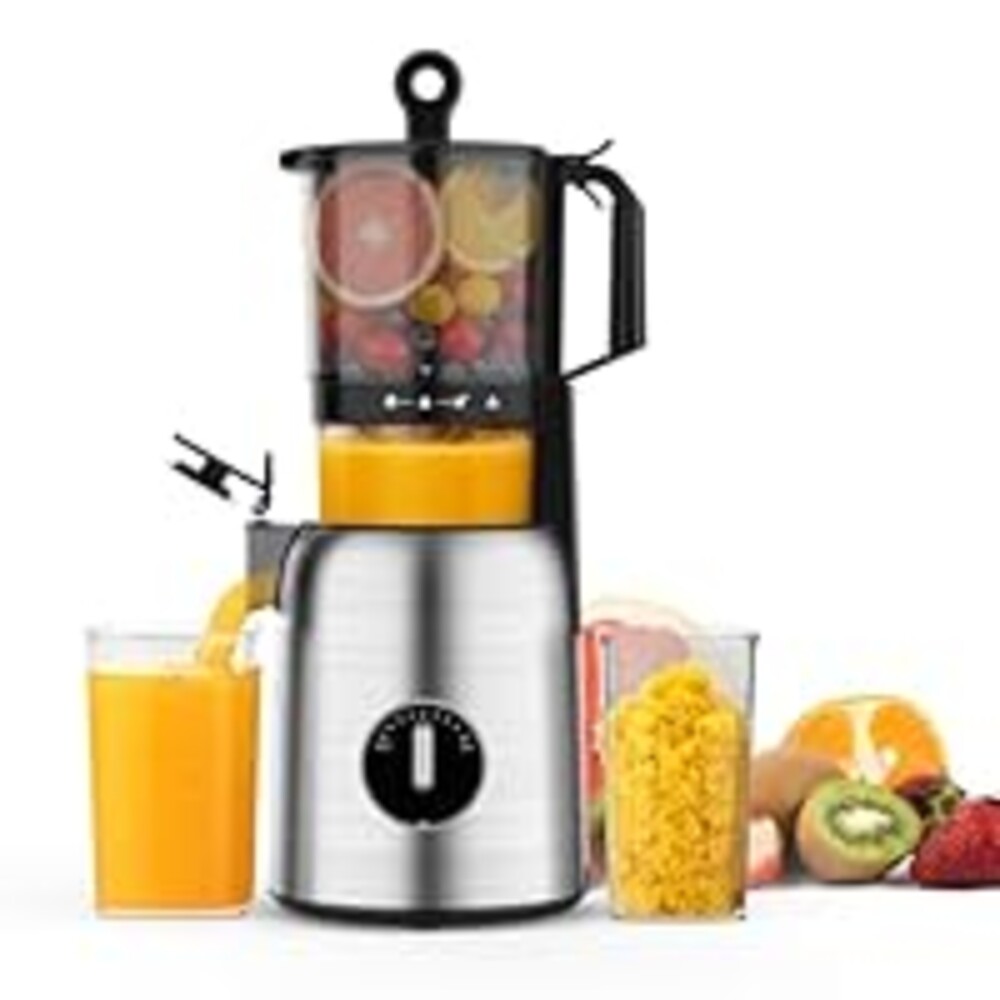 Kismile 300W Cold Press Juicer, 5.4" Wide Feed Chute, Slow Masticating Juicer Machines Vegetable and Fruit, Electric Juicers Juice Maker with Reverse Function, Stainless Steel Juicer Easy to Clean